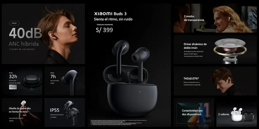 Xiaomi Buds 3 llegan con cancelación de ruido activa hasta de 40 dB Precio en Perú sonido